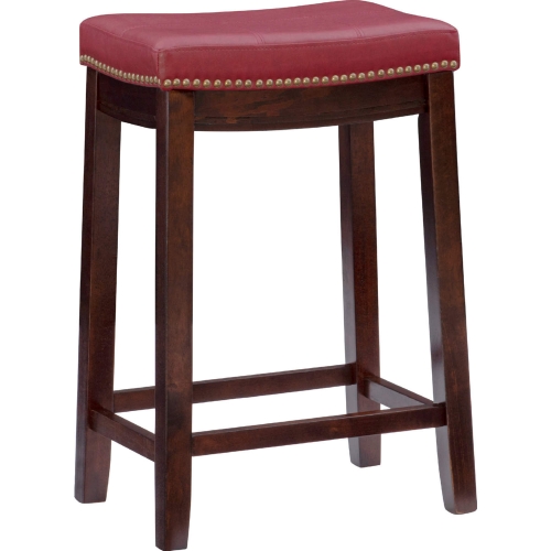 Claridge Counter Stool in Red Leatherette & Brown Wood