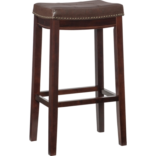 Claridge Bar Stool in Brown Leatherette & Brown Wood
