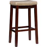 Claridge Bar Stool in Beige Leatherette & Brown Wood