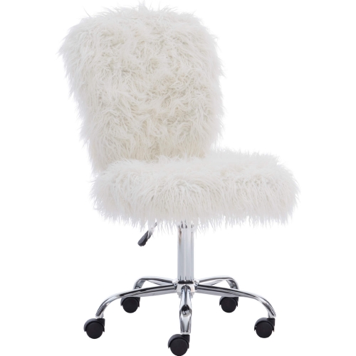 Linon Armless Office Chair in White Faux Flokati Fabric