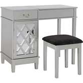 Lattice Bedroom Vanity Set in Silver, Mirror & Black Fabric