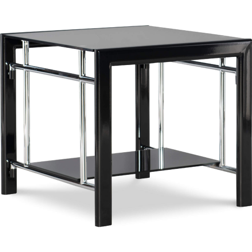 End Table in Black Steel & Black Glass