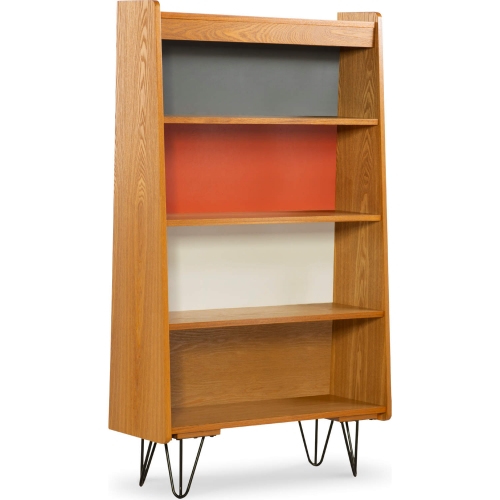 Perry Bookcase in Natural, Charcoal, Orange, & White Wood