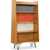 Perry Bookcase in Natural, Charcoal, Orange, & White Wood