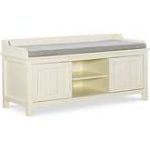 Lakeville Storage Bench in Antique White Wood & Gray Fabric