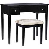 Linon Vanity & Stool in Black Finish Wood & Butterfly Fabric