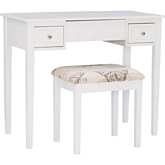 Linon Vanity & Stool in White Finish Wood & Butterfly Fabric
