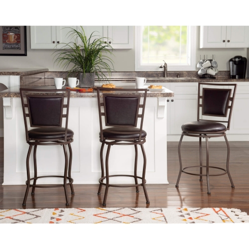 Townsend Adjustable Bar Stool in Brown Leatherette & Metal (Set of 3)