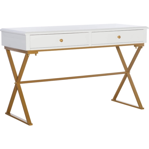 Linon 2 Drawer Campaign Desk in White & Gold