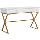 Linon 2 Drawer Campaign Desk in White & Gold
