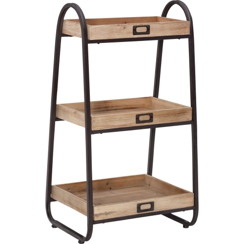 Linon 3 Tier Bath Stand Bookcase in Rustic Brown Wood & Iron