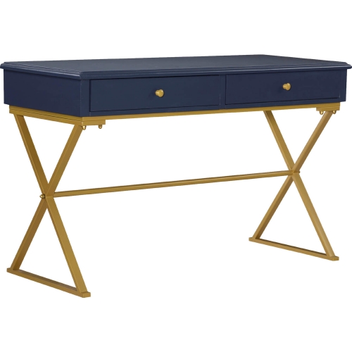 Campaign Desk in Blue Wood & Gold Metal
