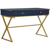 Campaign Desk in Blue Wood & Gold Metal