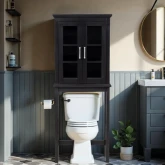 Serenity Space Saver Cabinet in Black Wood & Tempered Glass