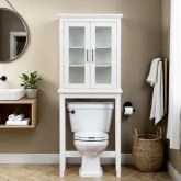 Serenity Space Saver Cabinet in White Wood & Tempered Glass