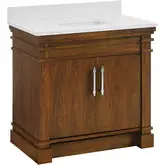 Lankford 36" Bathroom Vanity in Walnut Brown Wood & White Quartz