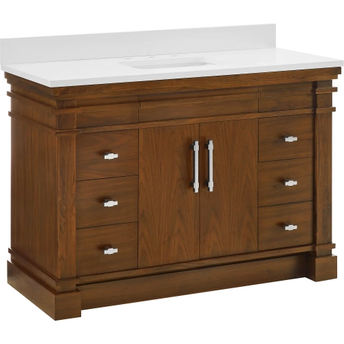 Lankford 48" Bathroom Vanity in Walnut Brown Wood & White Quartz