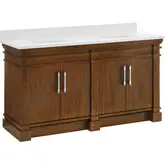 Lankford 60" Bathroom Vanity in Walnut Brown Wood & White Quartz