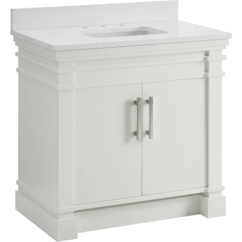 Lankford 36" Bathroom Vanity in White Finish Wood & White Quartz