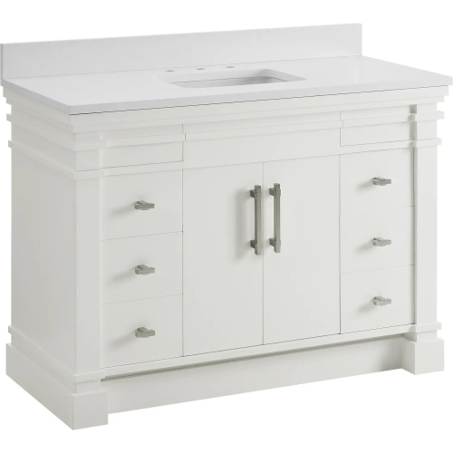 Lankford 48" Bathroom Vanity in White Finish Wood & White Quartz