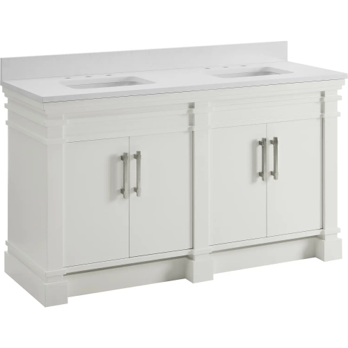 Lankford 60" Bathroom Vanity in White Finish Wood & White Quartz