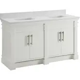 Lankford 60" Bathroom Vanity in White Finish Wood & White Quartz