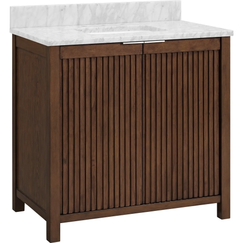 Reddick 36" Vanity in Cherry Brown Wood & White Quartz