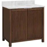 Reddick 36" Vanity in Cherry Brown Wood & White Quartz