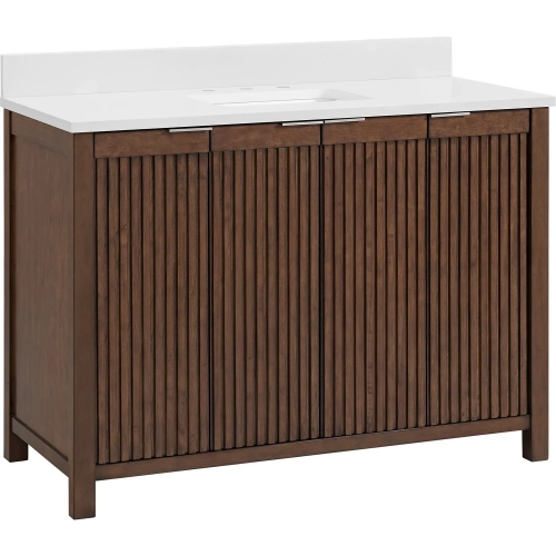 Reddick 48" Vanity in Cherry Brown Wood & White Quartz