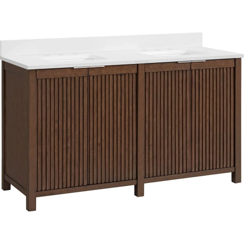 Reddick 60" Vanity in Cherry Brown Wood & White Quartz