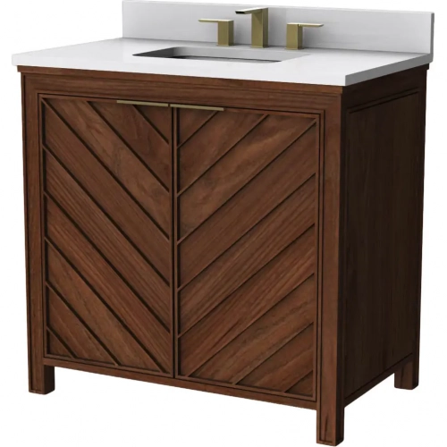 LaRay 36" Bathroom Vanity in Cherry Brown Wood & White Quartz