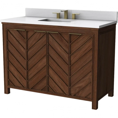 LaRay 48" Bathroom Vanity in Cherry Brown Wood & White Quartz