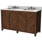 LaRay 60" Bathroom Vanity in Cherry Brown Wood & White Quartz