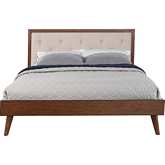Reid Mid Century Platform Queen Bed in Walnut Finish & Oatmeal Fabric