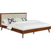 Reid Mid Century Platform King Bed in Walnut Finish & Oatmeal Fabric