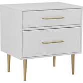 Gloria 2 Drawer Night Stand in White Finish Wood & Gold