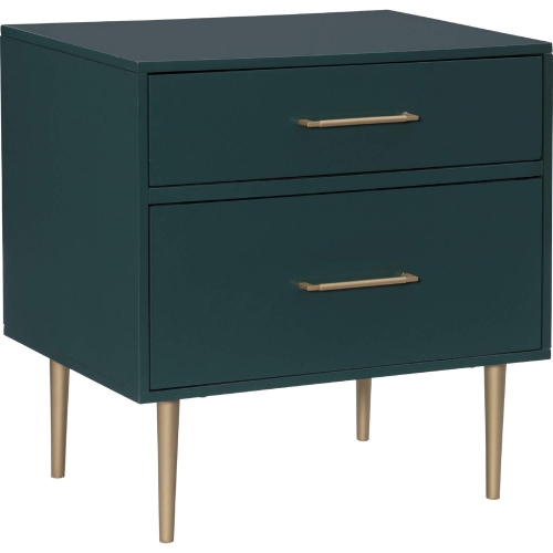 Gloria 2 Drawer Night Stand in Dark Green Finish Wood & Gold