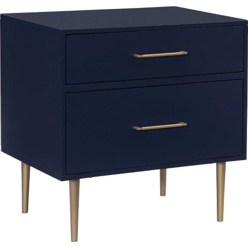 Gloria 2 Drawer Night Stand in Navy Blue Finish Wood & Gold