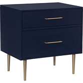 Gloria 2 Drawer Night Stand in Navy Blue Finish Wood & Gold