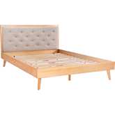 Reid Queen Bed in Natural Finish Wood & Tufted Oatmeal Fabric