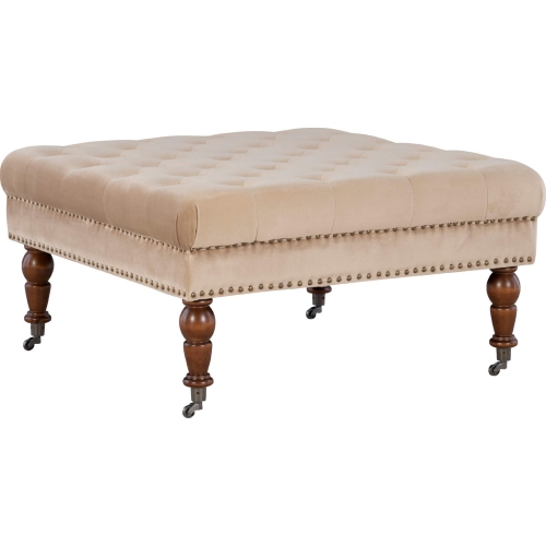 Isabelle Square Ottoman in Tufted Tan Velvet