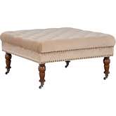 Isabelle Square Ottoman in Tufted Tan Velvet