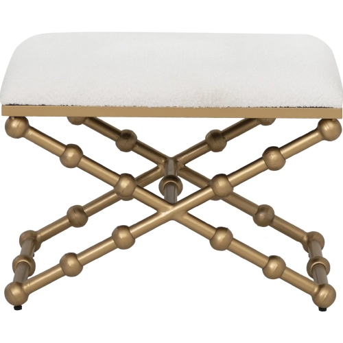 Ashburn Campaign Sphere Stool in Cream Boucle Fabric & Gold Metal
