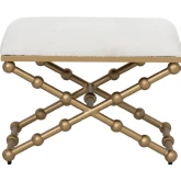 Ashburn Campaign Sphere Stool in Cream Boucle Fabric & Gold Metal