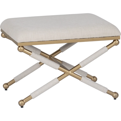Asburn Campaign Accent Stool in Oatmeal Fabric, Rope & Gold