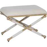 Asburn Campaign Accent Stool in Oatmeal Fabric, Rope & Gold