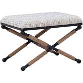 Ashburn Campaign Ottoman in Black & White Striped Fabric, Rope & Metal