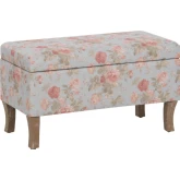 Stephanie Bench in Aqua Floral Pattern Fabric & Grey Wash Wood