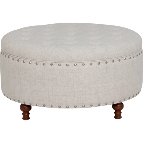 Madeleine Round Storage Ottman in Tufted Natural Beige Fabric