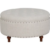 Madeleine Round Storage Ottman in Tufted Natural Beige Fabric